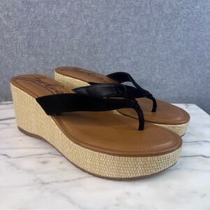 Zodiac Rio Black Thong Tan Woven Wedge Platform Sandals Women’s Size 9